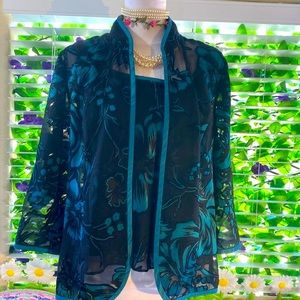 Alex Evenings black & teal sheer jacket & top
